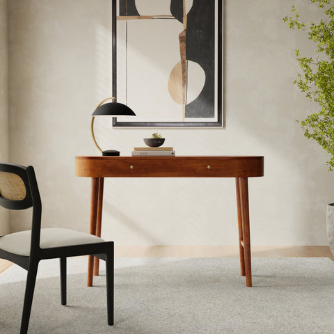 Elipse Mid-Century Modern Writing Desk, Acacia Standard