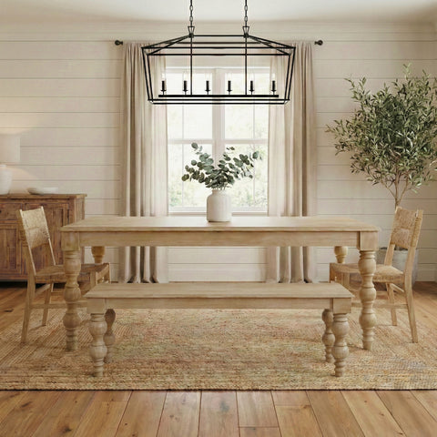 French Country 58" Bench, Natural-Rustic White